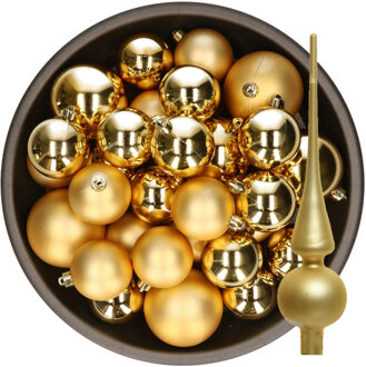 Decoris Kerstversiering kunststof kerstballen met piek goud 6-8-10 cm pakket van 45x stuks
