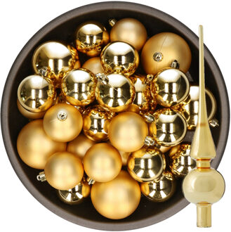 Decoris Kerstversiering kunststof kerstballen met piek goud 6-8-10 cm pakket van 45x stuks