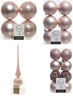 Decoris Kerstversiering kunststof kerstballen met piek lichtroze 6-8-10 cm pakket van 37x stuks