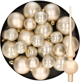 Decoris Kerstversiering kunststof kerstballen met piek parel/champagne 6-8-10 cm pakket van 45x stuks