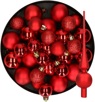 Decoris Kerstversiering kunststof kerstballen met piek rood 6-8-10 cm pakket van 42x stuks - Kerstbal