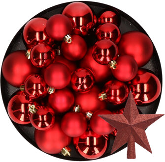 Decoris Kerstversiering kunststof kerstballen met piek rood 6-8-10 cm pakket van 45x stuks