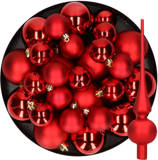 Decoris Kerstversiering kunststof kerstballen met piek rood 6-8-10 cm pakket van 45x stuks