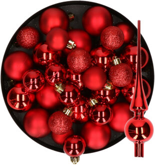 Decoris Kerstversiering kunststof kerstballen met piek rood 6-8-10 cm pakket van 49x stuks - Kerstbal