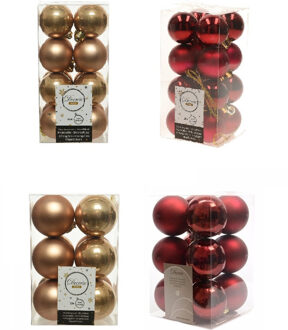 Decoris Kerstversiering kunststof kerstballen mix camel bruin/donkerrood 4 en 6 cm pakket van 80x stuks