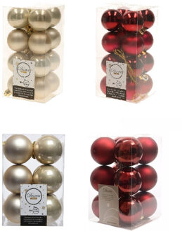 Decoris Kerstversiering kunststof kerstballen mix champagne/donkerrood 4 en 6 cm pakket van 80x stuks - Kerstbal Multikleur