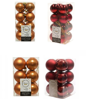 Decoris Kerstversiering kunststof kerstballen mix cognac bruin/donkerrood 4 en 6 cm pakket van 80x stuks - Kerstbal Multikleur