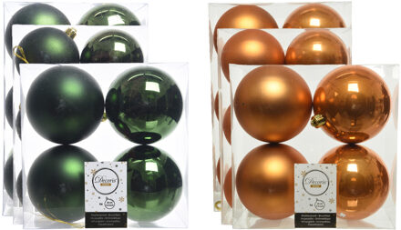 Decoris Kerstversiering kunststof kerstballen mix cognac/donkergroen 6-8-10 cm pakket van 44x stuks - Kerstbal Multikleur