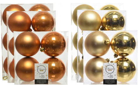 Decoris Kerstversiering kunststof kerstballen mix cognac/goud 6-8-10 cm pakket van 44x stuks - Kerstbal Multikleur