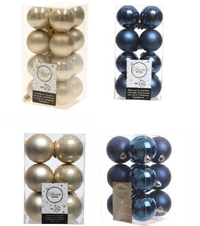 Decoris Kerstversiering kunststof kerstballen mix donkerblauw/champagne 4 en 6 cm pakket van 80x stuks - Kerstbal Multikleur