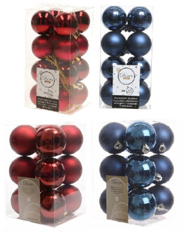 Decoris Kerstversiering kunststof kerstballen mix donkerblauw/donkerrood 4 en 6 cm pakket van 80x stuks - Kerstbal Multikleur