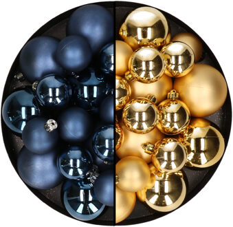 Decoris Kerstversiering kunststof kerstballen mix donkerblauw/goud 4-6-8 cm pakket van 68x stuks - Kerstbal Multikleur