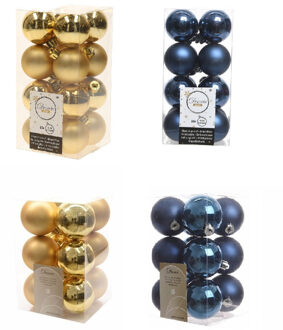 Decoris Kerstversiering kunststof kerstballen mix donkerblauw/goud 4 en 6 cm pakket van 80x stuks - Kerstbal Multikleur