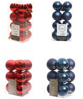 Decoris Kerstversiering kunststof kerstballen mix donkerblauw/rood 4 en 6 cm pakket van 80x stuks - Kerstbal Multikleur