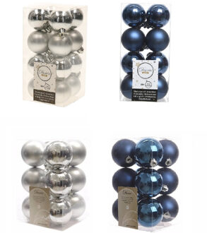 Decoris Kerstversiering kunststof kerstballen mix donkerblauw/zilver 4 en 6 cm pakket van 80x stuks - Kerstbal Multikleur