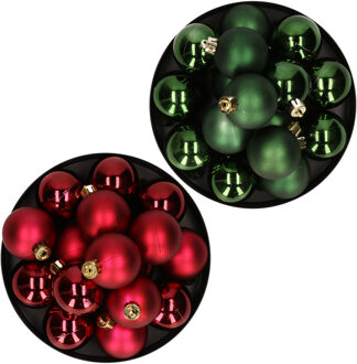 Decoris Kerstversiering kunststof kerstballen mix donkergroen/donkerrood 4 en 6 cm pakket van 80x stuks