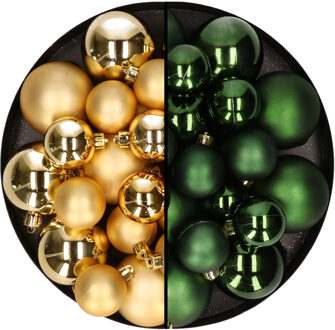 Decoris Kerstversiering kunststof kerstballen mix donkergroen/goud 4-6-8 cm pakket van 68x stuks
