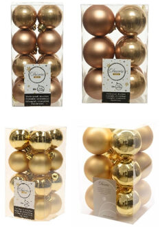 Decoris Kerstversiering kunststof kerstballen mix goud/ camel bruin 4 en 6 cm pakket van 80x stuks - Kerstbal Multikleur