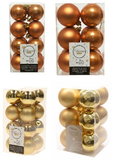 Decoris Kerstversiering kunststof kerstballen mix goud/ cognac bruin 4 en 6 cm pakket van 80x stuks - Kerstbal Multikleur