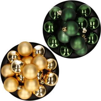 Decoris Kerstversiering kunststof kerstballen mix goud/ donkergroen 4 en 6 cm pakket van 80x stuks