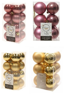 Decoris Kerstversiering kunststof kerstballen mix goud/ oud roze 4 en 6 cm pakket van 80x stuks - Kerstbal Multikleur