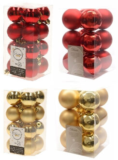 Decoris Kerstversiering kunststof kerstballen mix goud/ rood 4 en 6 cm pakket van 80x stuks - Kerstbal Multikleur