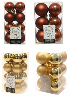 Decoris Kerstversiering kunststof kerstballen mix goud/terra bruin 4 en 6 cm pakket van 80x stuks - Kerstbal Multikleur