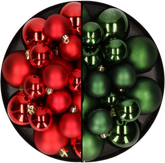 Decoris Kerstversiering kunststof kerstballen mix rood/donkergroen 6-8-10 cm pakket van 44x stuks - Kerstbal Multikleur