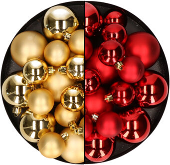 Decoris Kerstversiering kunststof kerstballen mix rood/goud 4-6-8 cm pakket van 68x stuks - Kerstbal Multikleur