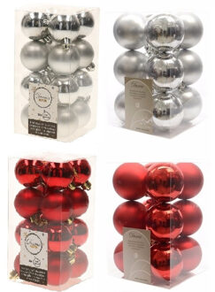 Decoris Kerstversiering kunststof kerstballen mix rood/ zilver 4 en 6 cm pakket van 80x stuks
