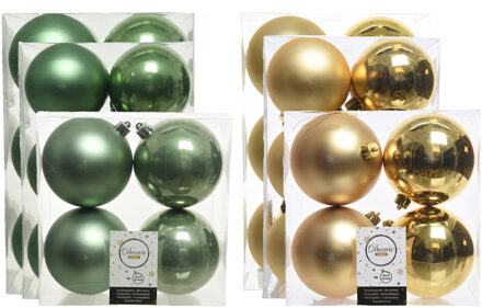 Decoris Kerstversiering kunststof kerstballen mix salie groen/goud 6-8-10 cm pakket van 44x stuks - Kerstbal Multikleur