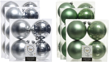 Decoris Kerstversiering kunststof kerstballen mix salie groen/zilver 6-8-10 cm pakket van 44x stuks - Kerstbal Multikleur