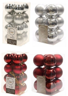 Decoris Kerstversiering kunststof kerstballen mix zilver/donkerrood 4 en 6 cm pakket van 80x stuks - Kerstbal Multikleur