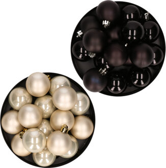 Decoris Kerstversiering kunststof kerstballen mix zwart/ champagne 4 en 6 cm pakket van 80x stuks