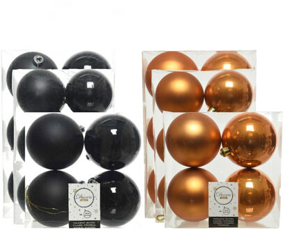 Decoris Kerstversiering kunststof kerstballen mix zwart/cognac 6-8-10 cm pakket van 44x stuks - Kerstbal Multikleur