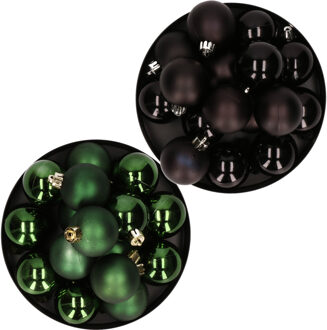 Decoris Kerstversiering kunststof kerstballen mix zwart/ donkergroen 4 en 6 cm pakket van 80x stuks