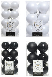 Decoris Kerstversiering kunststof kerstballen mix zwart/ winter wit 4 en 6 cm pakket van 80x stuks