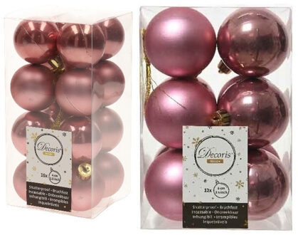 Decoris Kerstversiering kunststof kerstballen oud roze 4-6 cm pakket van 40x stuks