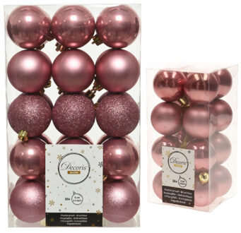 Decoris Kerstversiering kunststof kerstballen oud roze 4-6 cm pakket van 46x stuks - Kerstbal