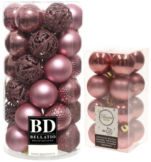 Decoris Kerstversiering kunststof kerstballen oud roze 4-6 cm pakket van 53x stuks