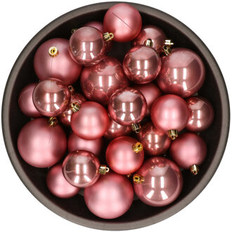 Decoris Kerstversiering kunststof kerstballen oud roze 6-8-10 cm pakket van 22x stuks - Kerstbal