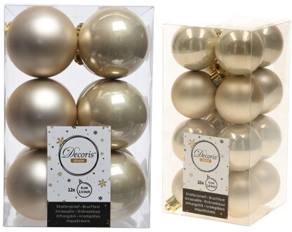 Decoris Kerstversiering kunststof kerstballen parel/champagne 4-6 cm pakket van 40x stuks - Kerstbal Champagnekleurig