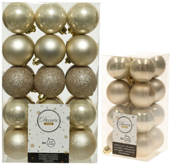 Decoris Kerstversiering kunststof kerstballen parel/champagne 4-6 cm pakket van 46x stuks - Kerstbal Champagnekleurig