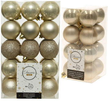 Decoris Kerstversiering kunststof kerstballen parel/champagne 4-6 cm pakket van 46x stuks - Kerstbal Champagnekleurig