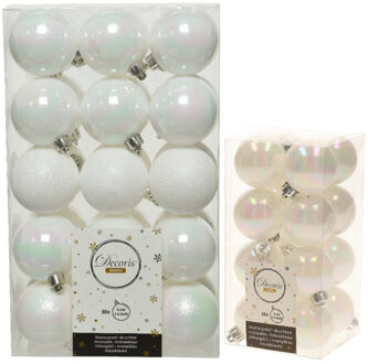 Decoris Kerstversiering kunststof kerstballen parelmoer wit 4-6 cm pakket van 46x stuks