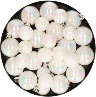 Decoris Kerstversiering kunststof kerstballen parelmoer wit 6-8-10 cm pakket van 22x stuks