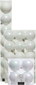 Decoris Kerstversiering kunststof kerstballen parelmoer wit 6-8-10 cm pakket van 52x stuks