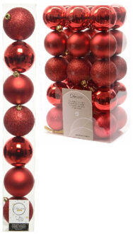 Decoris Kerstversiering kunststof kerstballen rood 4-5-6-8 cm pakket van 33x stuks - Kerstbal