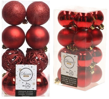 Decoris Kerstversiering kunststof kerstballen rood 4-6 cm pakket van 32x stuks - Kerstbal