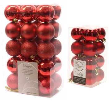 Decoris Kerstversiering kunststof kerstballen rood 4-6 cm pakket van 46x stuks - Kerstbal